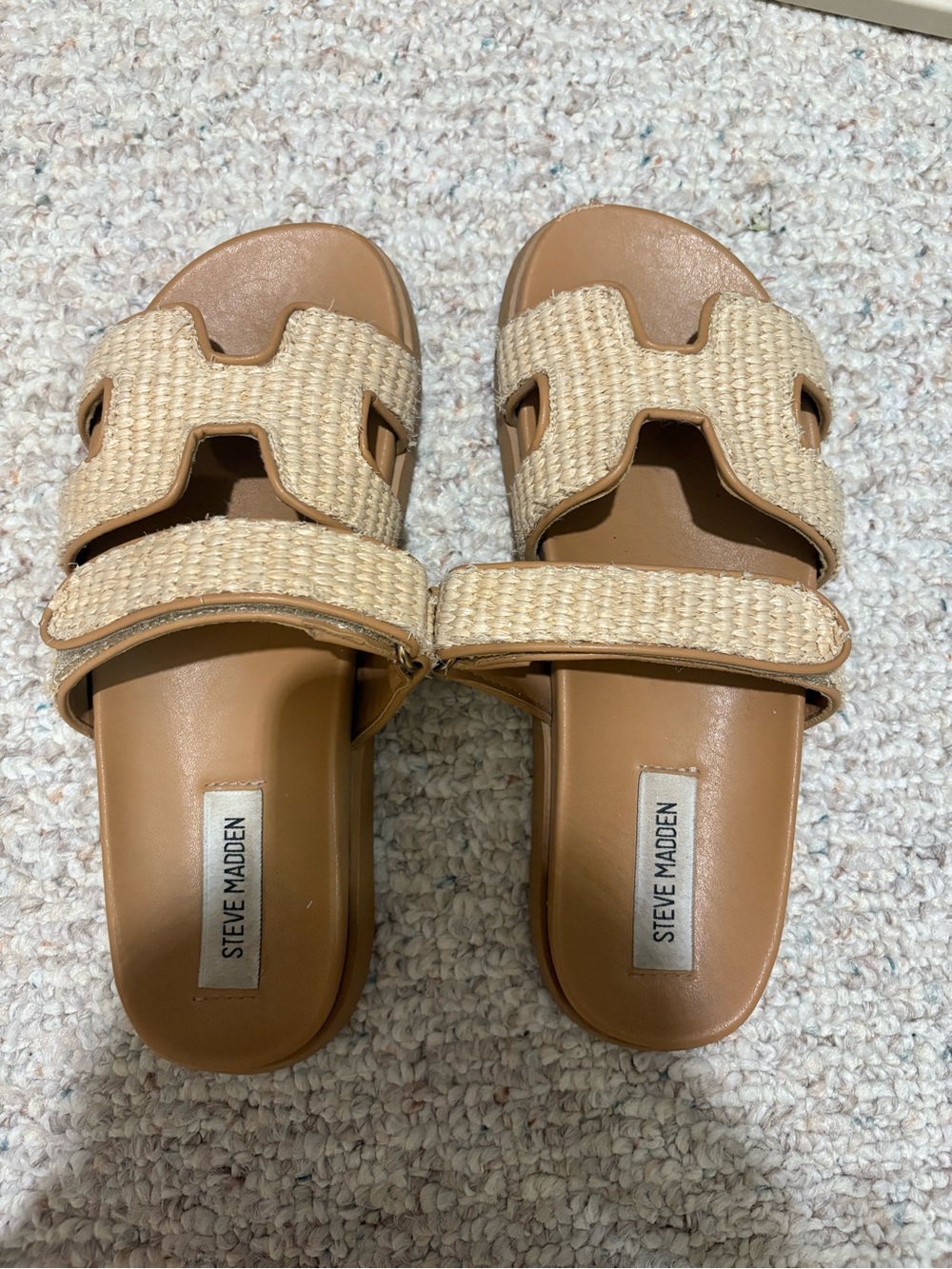 Steve Madden Beige Woven Slide Sandals - Women's